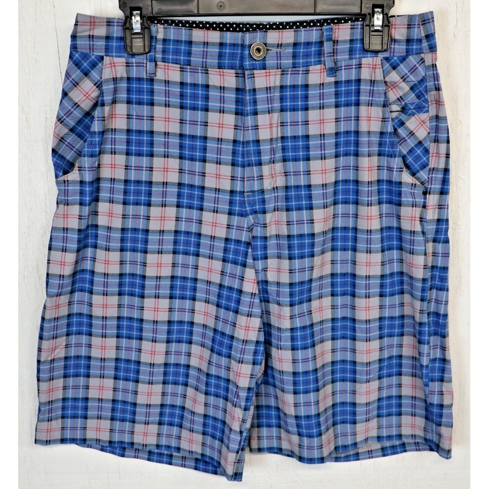 Mens Lululemon Shorts Blue Red Plaid Check Size 32 Kahuna Athletica